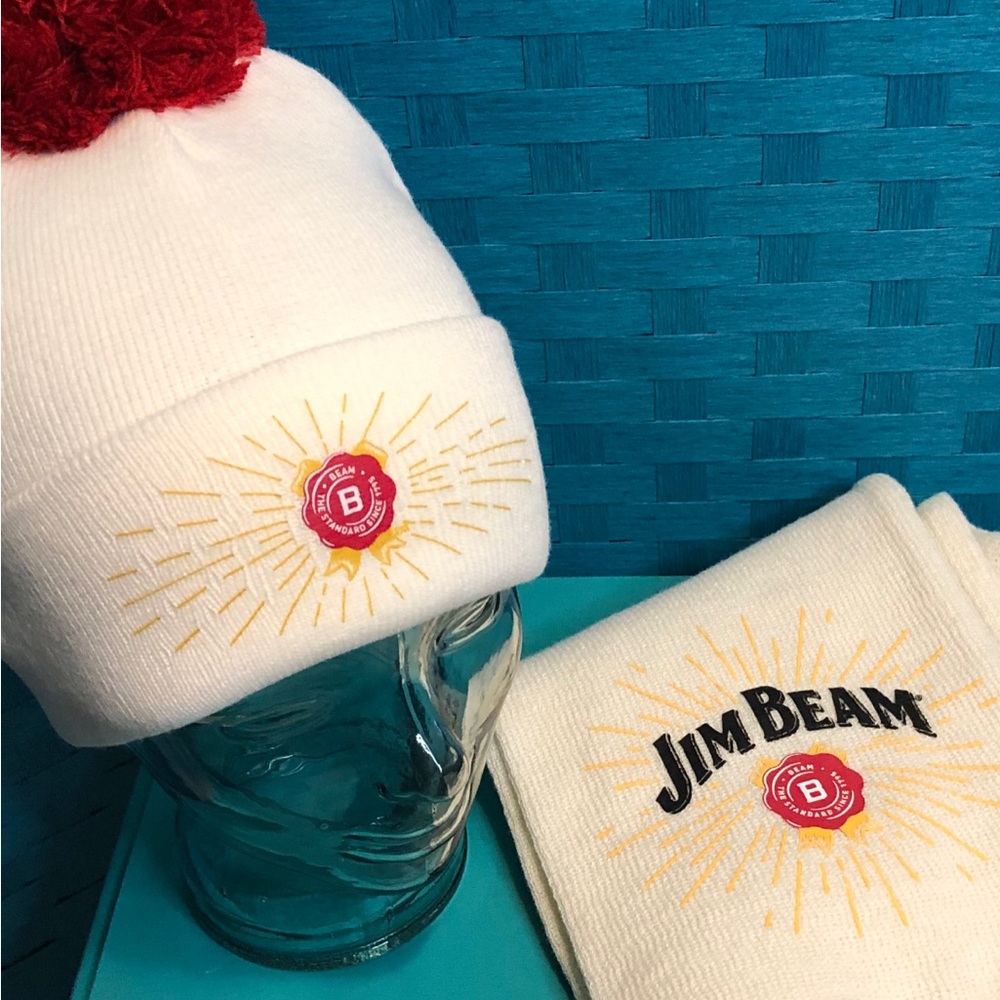 Jim Beam Hat And Scarf Set Cream Unisex Brand New